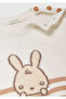 Baby Ecru Striped Rabbit Embroidered Button Detailed Crew Neck Sweater - 3