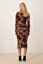 Women's Coffee-Beige Turtleneck Front Slit Midi Length Dress Arm-26K001064 - 2