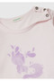 Baby Dusty Pink Front Printed Shoulder Hidden Button Long Sleeve T-Shirt - 3