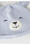 Baby light blue embroidered knitted hat with ears - 3