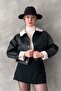Women's Black Cropped Leather Coat – Fur Lined, Nubuck Collar Jacket - 3