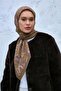 Viskose Velora Scarf Henna Green-Olive Patterned with Tok Duruşlu Non-Slip Texture 90X90 - 6