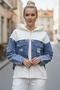 Italian Jean Blue K Hooded Long Sleeve Zippered Pocket Knitwear g Paneled Denim Jacket 65 60
