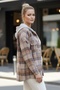 Beige-Brown Striped Hooded Long Sleeve Lumberjack Plaid Buttoned Pocket Woven Shirt 68 65 - 2