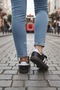 Women's Black Gray White Striped Lightweight Comfortable Sole Sneaker Faux Leather Sports Shoes - 5