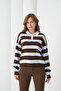 Women's Polo Neck Striped Soft Textured Oversized Knitwear Sweater - 4