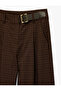 High Waist Belt Detailed Plaid Wide Leg Trousers - 5