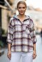 White-Lilac Hooded Long Sleeve Lumberjack Plaid Buttoned Pocket Woven Shirt 68 65