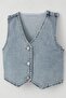 Girl's Vest Jeans Button Closure V-Neck 4-14 Years Old, Light Blue - 5