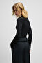 Haze Women's Round Neck Front Knot Detailed Long Sleeve Stretch Fabric Snap Fastener Black Blouse - 5
