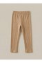 Girls' Beige Corded Fabric Tights Flexible Waist Narrow Leg Soft Textured Casual Bottom Wear