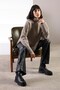 Mink Long Sleeve Women's Knitwear Sweater with Slit Turtleneck Cashmere on the Sides - 3