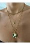 Green Color Pearl Flower Plate Necklace 50-cm - 3