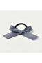 Blue Gingham Patterned Double Bow Rubber Buckle - 2