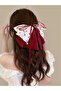 White Cherry Patterned and Burgundy Ribbon Bow Buckle - 2