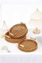 Ravena Rattan Decorative Presentation Serving Tray Set of 3 Round Tray with Wooden Handle - 5