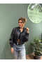 Dark Green Leather-Look Short Jacket - 2