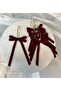 5 Pieces New Year Christmas Tree Ornament Gift Package Gold String Burgundy Velvet Handmade Double Bow - 4