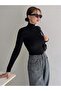 Unisex Dark Black Premium Cotton Turtleneck Camisole Ribbed Slimfit Turtleneck Sweater - 5