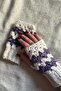 White and Purple Hand Knitted Fingerless Gloves - Crochet, Handmade, Knitted - 2