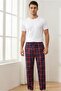 Men's 100% Cotton Interlock Pajama Pants Casual Home Wear Comfortable Plaid Sweatpants Single Bottom