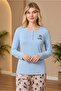 Women's Long Sleeve Viscose Pajama Set Buttoned Crew Neck Comfortable Stylish Home Wear Set