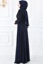Navy Blue Long Chiffon Cape Stone Detail Hijab Evening Dress Abu39842 - 3