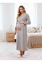 Women's Beige Long Sleeve Double-Breasted Collar Special Design Maternity Nightgown - 5
