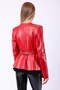 Genuine Leather Jacket with Red Belt Detail - 3
