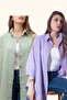 Women's Oversized Cotton Linen Lilac - Cream Shirt