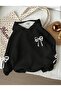 Girls' Hooded Sweatshirt with Bow Print on the Front and Sleeves - 2