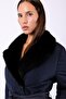 Navy Blue Puffer Coat with Mink Fur Accessories - 5