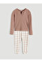 Brown Plaid Collar Plaid Women's Pajama Set - 5