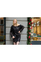 Women's Sequined Lining Stretch Fabric Black Mini Skirt - 5