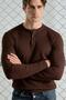 Men's Slim Fit Buttoned Brown Knitwear