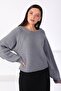 Gray Round Neck Wool Women's Knitwear Sweater