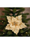 28 cm – Sequined Bud Gold Poinsettia Christmas Flower Decorative Ornament - 3