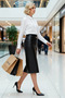 Women Pencil Midi Faux Leather Knitted Skirt Regular Waist Functional Durable Quality Comfortable Stylish - 4