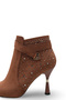 Women's Tan Suede, 9.5 cm Heel, Pointed Toe, Shiny Stone Detailed Strappy Stylish Boots - 7