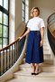 Women's Plain Pattern A-Line Mold Midi Double-Breasted Belt Detailed Denim Skirt 100% Cotton Rigid Woven - 3