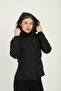 Women's Black Hooded Pocketed Comfortable Thermal Contrast Puffer Jacket - 6