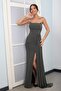Women's Strazlez Bat Collar Lined Stone Embroidered Front D Draped Long Dress with Handkerchief - 3