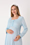 Maternity Nightgown – Lace Detailing, Long Sleeves, Front Buttoned for Easy Breastfeeding, Cotton Fabric - 5
