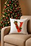 Digital Printed Red Letter V Decorative Throw Pillow Cover with Christmas Pine Decoration