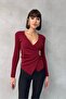 Women's Buckle Detail Double-Breasted Necklace Bluse - 7