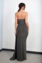 Women's Strazlez Bat Collar Lined Stone Embroidered Front D Draped Long Dress with Handkerchief - 4