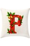 Digital Printed Red Letter P Decorative Throw Pillow Cover with Christmas Pine Decoration - 4