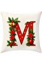 Digital Printed Red Letter m Decorative Throw Pillow Cover with Christmas Pine Decoration - 4