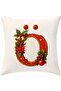 Digital Printed Red Letter O Decorative Throw Pillow Cover with Christmas Pine Decoration - 4