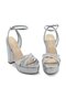 Stone Detailed Platform Heeled Ankle Strap Shoes Z556 Silver Satin White + Crystal - 4